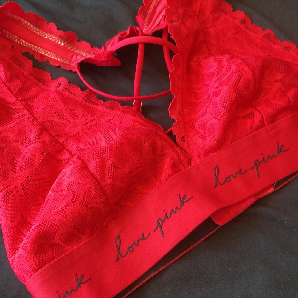 Victoria secret red lace size small love pink like new valentine lingerie